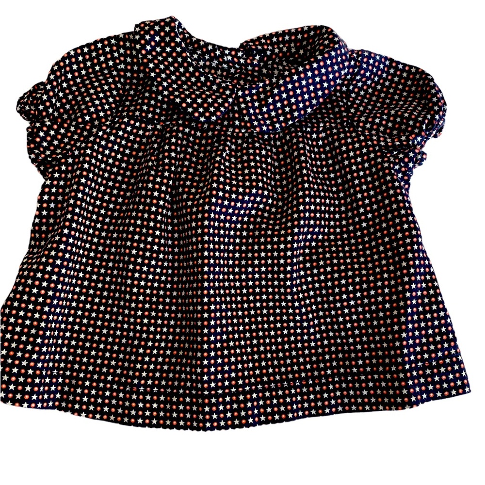 ☀️5/25☀️ Baby GAP 3-6 Months Red White & Blue Navy Blouse Shirt Stars Collar